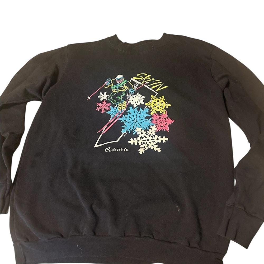 Retro Black Colorado Ski Graphic Sweatshirt size XL